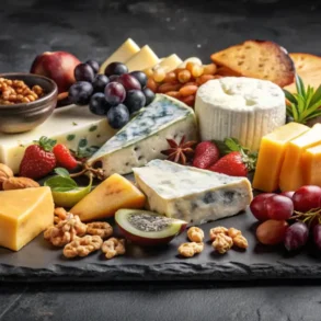 Kaasplank met kazen, vers fruit en noten