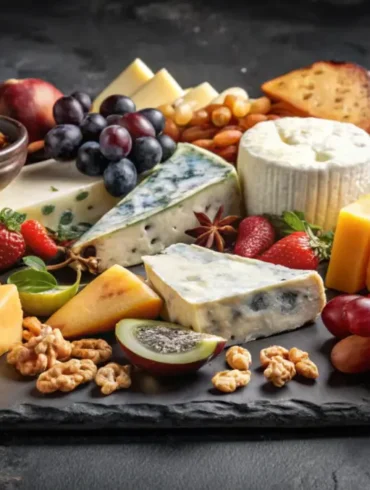 Kaasplank met kazen, vers fruit en noten