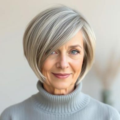 vrouw met grijs-blonde korte bob