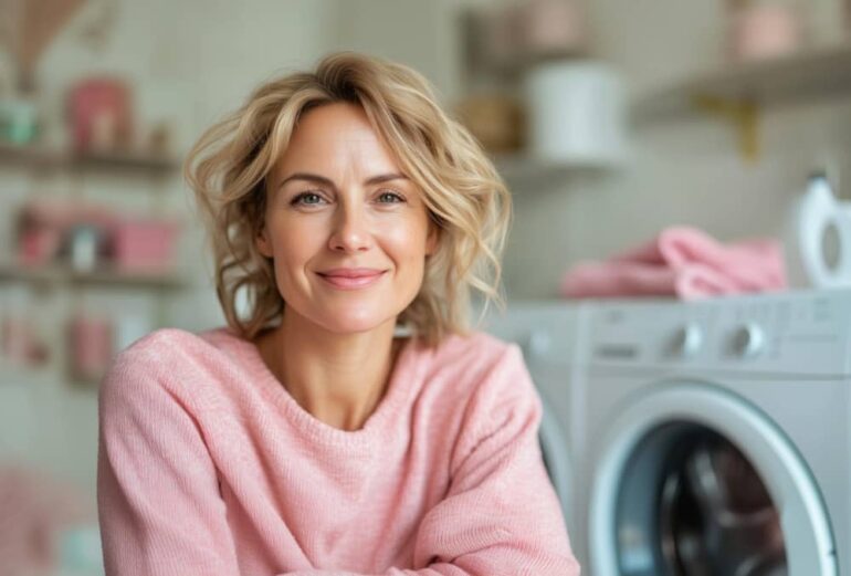 vrouw met huishoudelijke apparaten