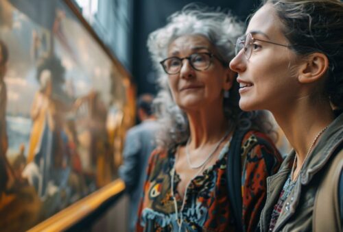 moeder en dochter in museum