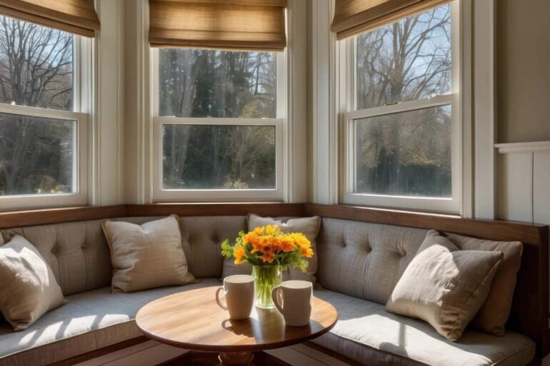 erker met bank en raambekleding