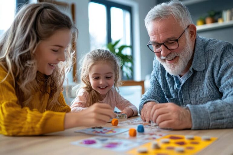 grootouder speelt met kleinkinderen